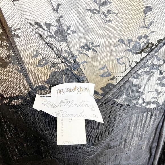 NEW Vintage Small Ralph Montenero Black Satin Night Gown Peignoir Neiman Marcus - Picture 5 of 7